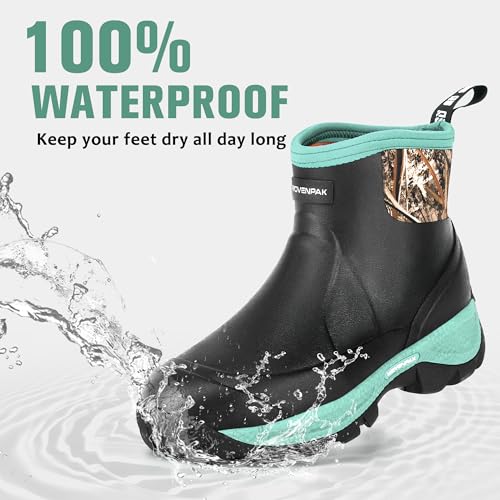 WOVENPAK Ankle Boots for Women, Rubber Rain Boots Waterproof Women, Ankle Garden Mud Boots Shoes, Rubber Boots for Women Insulated Short Boots for Outdoor, Garden, Yard Work, Size 6-112