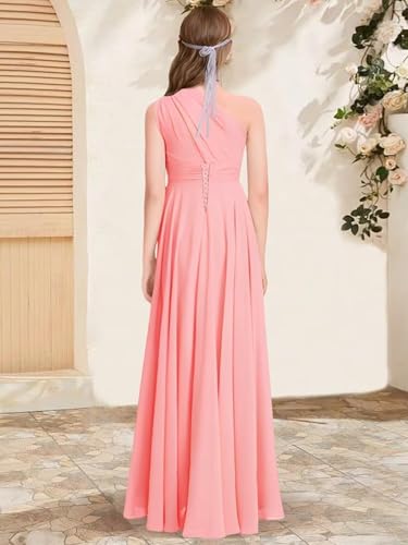 One Shoulder Junior Bridesmaid Dresses Flower Girl Chiffon Maxi Dresses AI0204