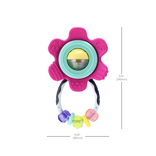 Infantino Spin & Teethe Gummy Pink Flower Rattle - Easy To Grab, Chewy Rings, Multi-Texutre Petals, Roller Ball Center - Teething & Sensory Play, Ages 0 Months + #TOP3