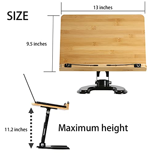 Bamboo Book Stand, Cookbook Holders For Reading Hands Free, Height And Angle Adjustable , Laptop And Tablet Stands For Desk, Recipe Cook Book Holder For Kitchen Cooking, Size 13.4" X 9.5"（Large） #TOP1