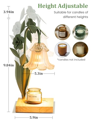 Image of Candle Warmer Lamp with Timer Dimmer, Adjustable Height Flower Candle Lamp Warmer, House Warming Gifts New Home Decor, Mothers Day Birthday Gifts for Women Mom Sister, Wax Melt Warmer for Jar Candles