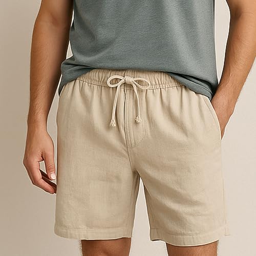 Shorts de lino para hombre con cordón ajustable miniatura 3