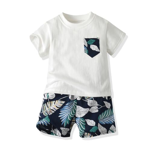 Image of JunNeng Toddler Baby Boy Shorts Sets Hawaiian Outfits,Summmer Hawaiian Shirt+ Elastic Shorts Vacation Clothes