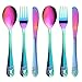 Lanjue 6 Pezzi Posate Bambini in Acciaio Inox, Set Posate Bambino-2 Forchetta Bambini, 2 Cucchiai Bambini e 2 Coltelli per Bambino, Casa Scuola Uso(Orso, Arcobaleno)