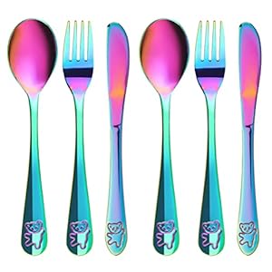 6-teiliges Kinderbesteck aus Edelstahl, 2 x Gabel, 2 x Löffel und 2 x Messer für Baby & Kinderzeit, Kinderbesteck Mit…
