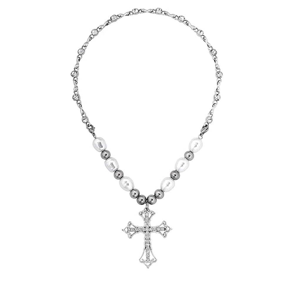 Venzina® Cross Necklace for Women, Girls Cross Pendant Chain for Women Crystal Pearl Pendant Stainless Steel Beads Cross Pendant Necklace, Cool Punk Bling Chain Pendant Jewellery Gift for Women - 1 (B0CP5WXFJ3) Amazon Price History, Amazon Price Tracker
