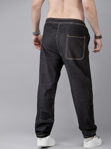 Image of Men's Comfort Fit Denim Lycra Joggers Jeans Stretchable High Rise Relaxed Fit Available in Dark Blue Navy Blue Light Blue Full Length Soft Fabric Machine Wash