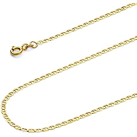 Wellingsale 14K Solid Yellow Gold 2mm Flat Mariner Chain with Spring Ring Clasp - 18" Inches Cover