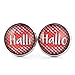 Produktbild SCHMUCKZUCKER Damen Ohrstecker mit Spruch Motiv Halli Hallo witzige Edelstahl Stecker Ohrringe Silber Rot Weiss Kariert 14mm