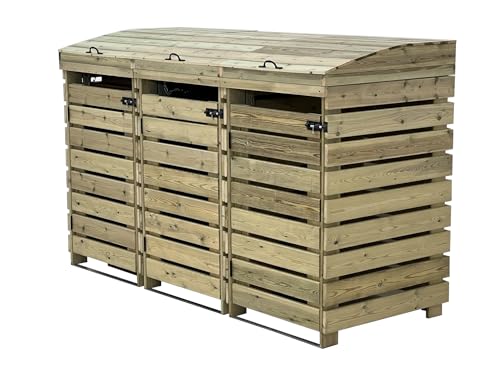 BinBreeze wheelie bin storage unit, wooden outdoor cover, recycling box storage (Triple, without...