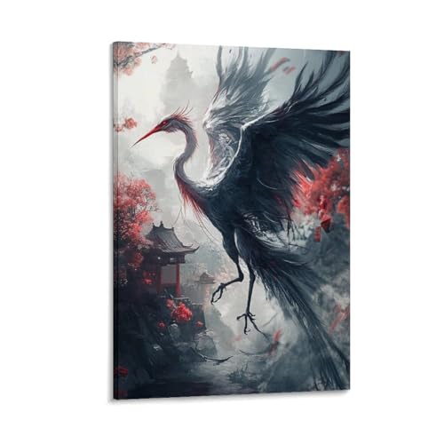 Décoration murale grue à couronne rouge pour une ambiance zen dans votre chambre