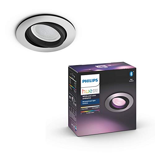 Philips Hue White & Color Ambiance Spot Centura encastré rond Aluminium Compatible Bluetooth, Fonctionne avec Alexa