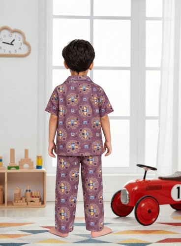 Image of 3BROS Unisex Pure Cotton Short Sleeve Kids Night Dress for Boys & Girls Nightwear /Sleepsuit /Sleepwear /Loungewear Night Suit for Boys and Girls Top and Pyjama Combo Set