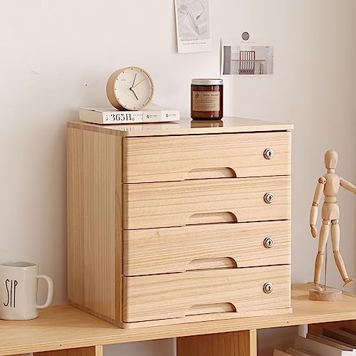 Cajonera de escritorio de madera con cajones con cerradura para organizar suministros de oficina y archivos A4