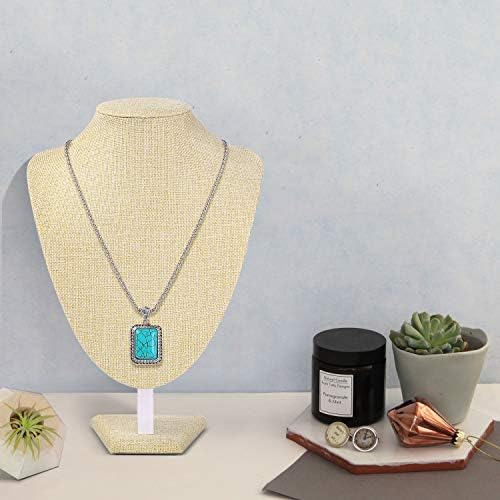 Flexzion Linen 3D Necklace Jewelry Display Bust Stand - 3-Dimensional Freestanding Pendant Chain Chokers Lockets Holder Storage Organizer Figure, 11 inch (Beige)