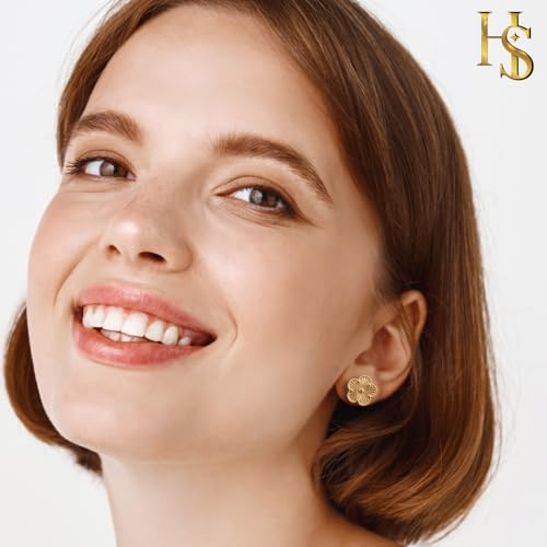 Gold Earrings for Women | Designer Gold Clover Stud Earrings | Lovely Gift - Gold4