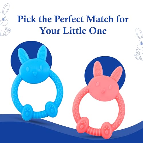 Image of MamaLaps Soft Silicone Baby Teether, Silicone BPA Free Teethers for Newborn Infant, Teething Toy for Babies with Textured Surface for Soothing Gums (Pack of 1, Rabbit-Pink)