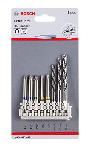 Image of Bosch Professional Extra Hard, 65Mm Screwdriver Bits And Pointteq Metal Drill Bits Set, Pack Of 8