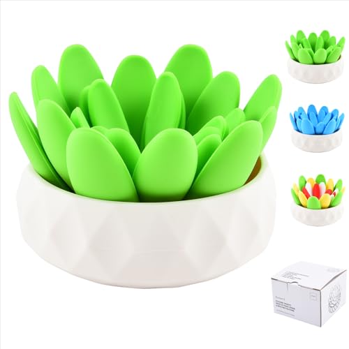 5pcs/Set Succulent Shaped Coasters-Silicone Trivets for Hot Pots and Pans, 4 Heat-Resistant Coasters with Silicone Holder, Suitable for Countertop Decoration, Party,Kitchen & Dining Decoration(Green)