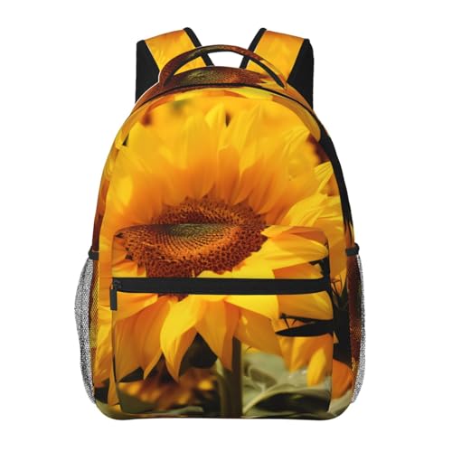 Cartable jaune à motif tournesol avec bretelles ajustables et protection ordinateur portable