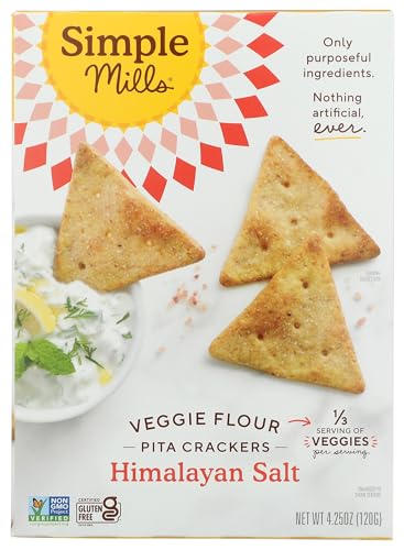 Simple Mills Veggie Pita Crackers, Himalayan Salt - Gluten Free, Vegan, Healthy Snacks, Paleo Friendly, 4.25 Ounce (Pack of 1)
