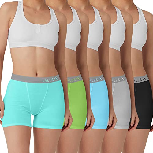 Image of LALESTE Women Cotton Boxer Briefs 3 inch Inseam Boy Shorts Underwear Anti Chafing Shorts 5 Pack