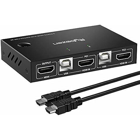 KVM Switch HDMI 2 Port Box, Rybozen USB HDMI Switches 4K@30Hz KVM Umschalter 2 PC 1 Monitore Tastatur und Maus teilen Unterstützung, Taste & Hotkey Switch Cover