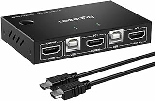 2 Ports KVM Switch HDMI, USB HDMI Switches for 2 Computers Share Wireless Keyboard Mouse and HD Monitor, Support Hotkey Switch and One Button Swapping, HD 4K (3840x2160)