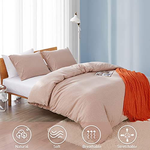 Dream Sunset Jersey Knit Duvet Cover Set, Full Queen Size,100% Super Soft T-Shirt Cotton, Comfy Heather Design, Zipper Closure, Sunset Pink, (1 Comforter Cover + 2 Pillow Case) #TOP1