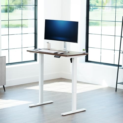Image of VIVO Electric 43 x 24 in Rustic Standing Desk, Memory Height Adjustment, 1B Series, Holds 220 lbs, One-Piece Vintage Brown Top, White Frame, DESK-KIT-1W4N