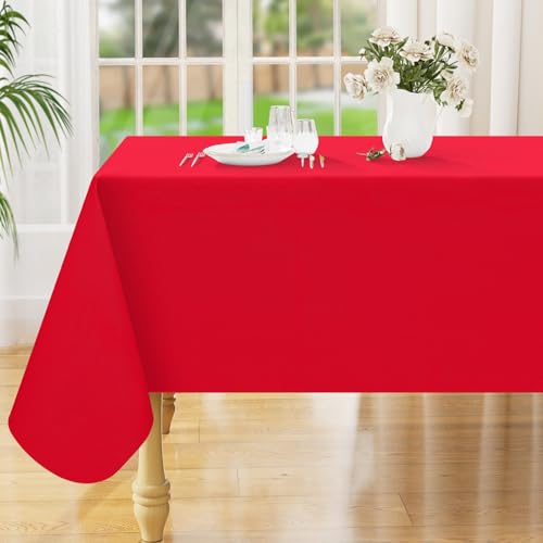 Image of Smiry Rectangle Table Cloth 60x140 Inch, Waterproof Wipeable Vinyl Tablecloths Protector, Oil Spill Proof Plastic Table Cover for Dining, Banquet, Christmas and New Year Parties, Red