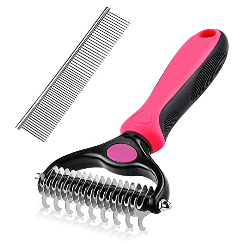 Nepfaivy Cepillo para perros y gatos para pelo largo, cepillo de doble cara, para perros pequeños y grandes, para el cuidado de mascotas contra nudos (Rojo)