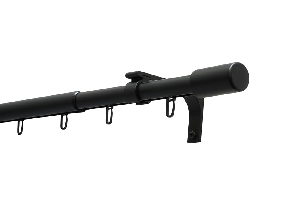 GARDINIA Gardinenstangen-Set Thasos, Teleskop-Funktion, Innenlauf, Komplettgarnitur inkl. Zubehör und Befestigungsmaterial, Länge 190-360 cm, Durchmesser 19/22 mm, Aluminium, Schwarz matt