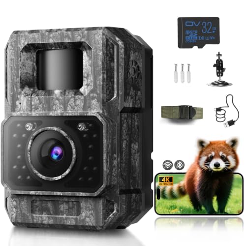 MAXDONE Wildkamera mit Handyübertragung APP - Wildtierkamera 4K 64MP HD mit WLAN Bluetooth Bewegungsmelder Nachtsicht Wildkamera mit 6000mAh Akku 0 1s Auslösezeit 32GB Speicherkarte IP66