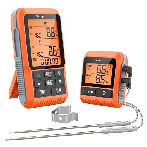 TempPro TP826 500FT Wireless Meat Thermometer, Dual Meat Probe Cooking Thermometer with HI/Low Alert, Food Grill Temperautre Probe for BBQ, Smoker, Oven, Grilling Gift (Previously ThermoPro)