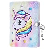 WERNNSAI Unicorn Diary for Girls with Lock, Unicorn Gift for 6 7 8 9 10-12 Years Old Girls, Kids Secret Diary Journal Notebook, Writing Plush Journal Christmas Birthday Gift for Girls Kids