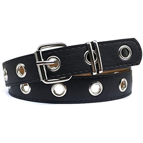 WYuZe Grommet Leather Belt Black Punk Rock Belt for Women Jeans Dresses Halloween Hole Belts Cover