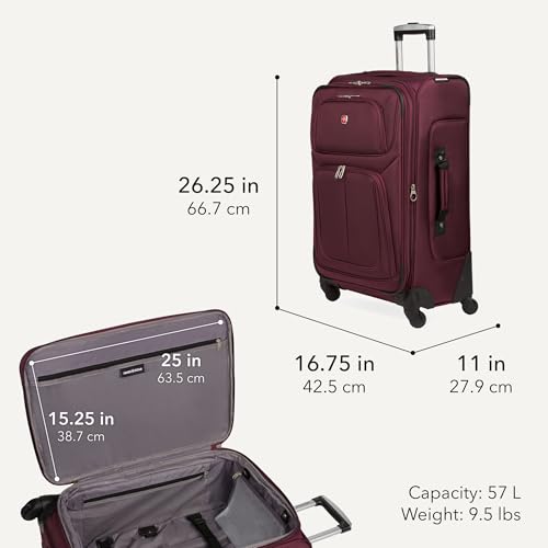SWISSGEAR Sion Softside Expandable Spinner Luggage Durable Lightweight Travel Suitcase, Merlot, Checked-Medium
