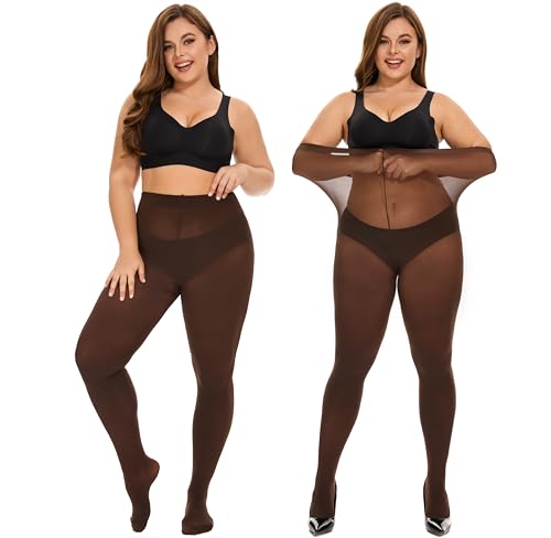 Image of DUCMODA Plus Size Tights for Women, Ultra Soft Solid Color Semi-Opaque Pantyhose, Nylon High Waist Stockings 1X 2X 3X 4X