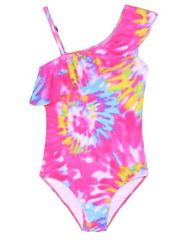Image of Snowheart Girls Swimsuit Adjustable Shoulder Strap UPF50+ One-Shoulder Ruffle Bathing Suit 3-12T