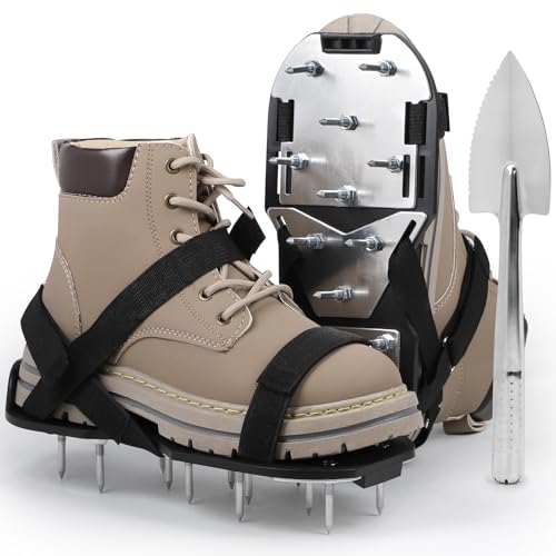 lalago 1 par Zapatos Aerador de Cesped Negro, Sandalias Césped Zapatos con Puntas Talla Universal Manual, Suela con Clavos con Pala y Clavos para Zapatos Aireación para Ventilar Patio y Jardín