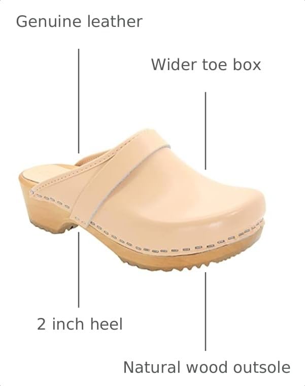 Image of Bjork Maja Wood Open Back Leather Clogs