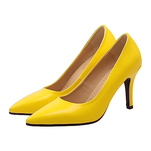 Alyaafifa Elegant High Heel Stiletto Pumps for Women 3 Inch Closed Pointed Toe Slip On Patent Leather Dress Shoes Party Event Wedding Business