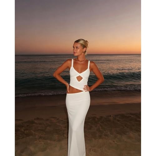 Image of Women Sexy Maxi Dress Cut Out V Neck Spaghetti Straps Bodycon Long Dress Summer Party Cocktail Wear