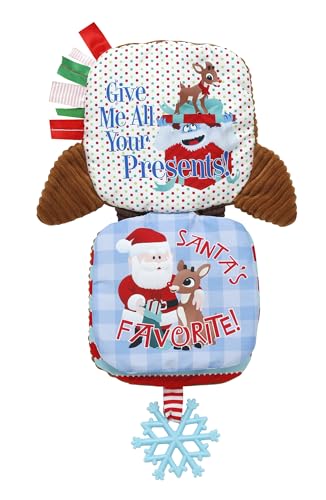 Image of Plush Christmas Baby Book with Crinkle, Teether and Travel Strap, 6 Pages, 6 inches, Rudolph, The Red Nosed Reindeer, Brown