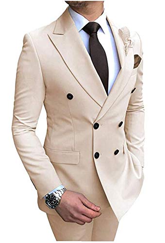 Men's 2 Pieces Double Breast Suit Slim Fit Mens Groom Wedding Tuxedos Suits Prom Pary Suits