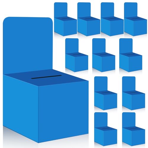 zzhxkjhky 12 Pack Raffle Boxes Ballot Box Suggestion Box with Slot, 6 x 6 x 6 Inch Cardboard Raffle Boxes with Slot for Ticket and Removable Header for Collecting Business Card Voting Contest (Blue)