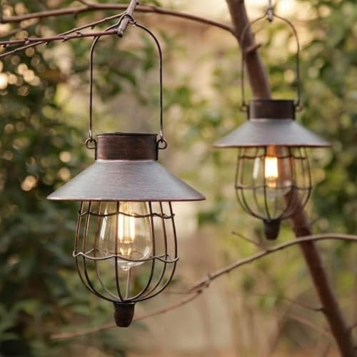 YAKii 2 Pack Solar Lantern Hanging Waterproof Outdoor Metal Solar