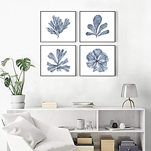 Peintures sur toile bleu corail pour habiller un grand mur vide | Quadriptyque salon 50x50cm