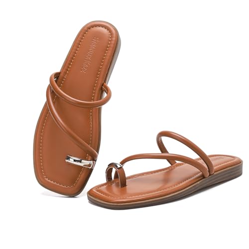 Stratuxx Kaze Women's Toe Ring Flat Sandals Dressy Strappy Flip Flops Slide